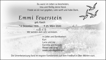 Traueranzeige von Emmi Feuerstein von Wetterauer Zeitung