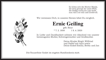 Traueranzeige von Ernie Geiling von Wetterauer Zeitung