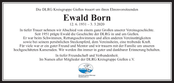 Traueranzeige von Ewald Born von Giessener Allgemeine, Alsfelder Allgemeine