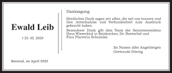 Traueranzeige von Ewald Leib von Giessener Allgemeine, Alsfelder Allgemeine