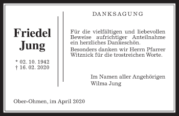 Traueranzeige von Friedel Jung von Mücker Stimme