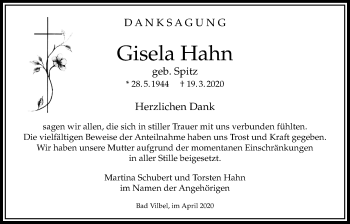 Traueranzeige von Gisela Hahn von Bad Vilbel/Karben