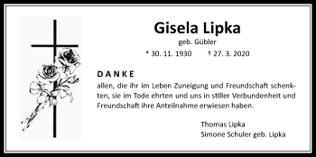 Traueranzeige von Gisela Lipka von Wetterauer Zeitung