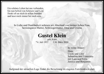 Traueranzeige von Gustel Klein von Wetterauer Zeitung