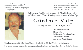Traueranzeige von Günther Volp von Wetterauer Zeitung
