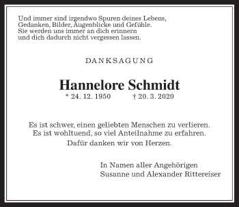 Traueranzeige von Hannelore Schmidt von Pohlheimer Nachrichten