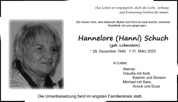 Traueranzeige von Hannelore  Schuch von Licher Wochenblatt