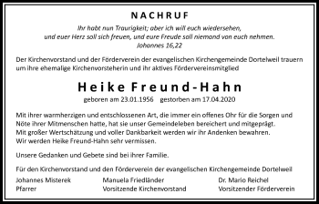 Traueranzeige von Heike Freund-Hahn von Bad Vilbel/Karben