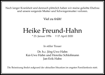 Traueranzeige von Heike Freund-Hahn von Bad Vilbel/Karben