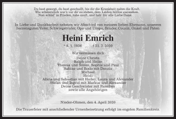 Traueranzeige von Heini Emrich von Alsfelder Allgemeine
