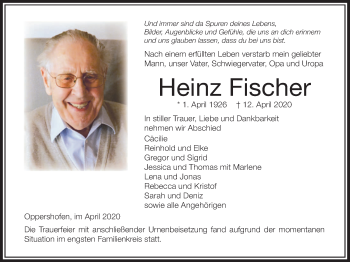 Traueranzeige von Heinz Fischer von Wetterauer Zeitung