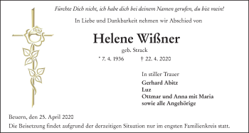 Traueranzeige von Helene Wißner von Giessener Allgemeine, Alsfelder Allgemeine