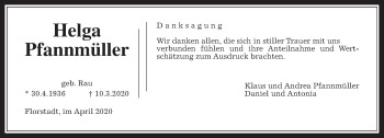 Traueranzeige von Helga Pfannmüller von Wetterauer Zeitung