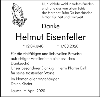 Traueranzeige von Helmut Eisenfeller von Laubacher Anzeiger