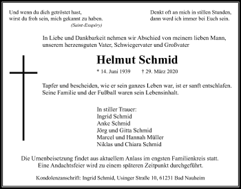 Traueranzeige von Helmut Schmid von Wetterauer Zeitung