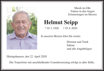 Traueranzeige von Helmut Seipp von Alsfelder Allgemeine