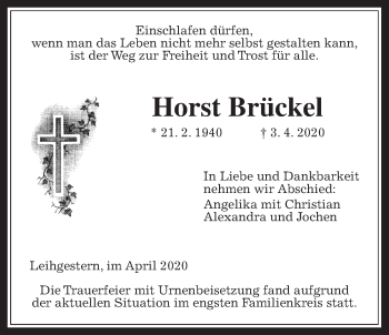 Traueranzeige von Horst Brückel von Giessener Allgemeine, Alsfelder Allgemeine