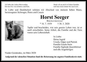 Traueranzeige von Horst Seeger von Alsfelder Allgemeine