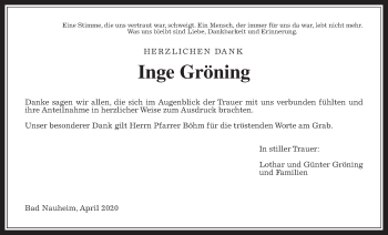Traueranzeige von Inge Gröning von Wetterauer Zeitung