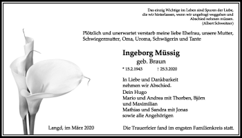 Traueranzeige von Ingeborg Müssig von Licher Wochenblatt