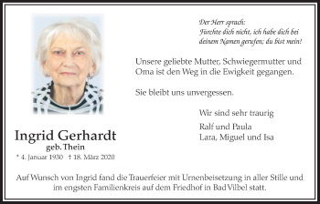 Traueranzeige von Ingrid Gerhardt von Bad Vilbel/Karben