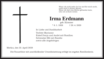 Traueranzeige von Irma Erdmann von Mücker Stimme