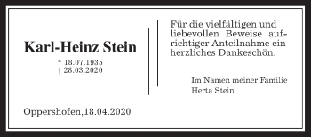 Traueranzeige von Karl-Heinz Stein von Wetterauer Zeitung