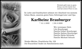 Traueranzeige von Karlheinz Brauburger von Wetterauer Zeitung