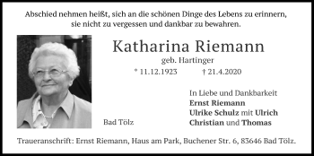 Traueranzeige von Katharina Riemann von Wetterauer Zeitung