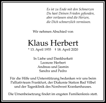 Traueranzeige von Klaus Herbert von Bad Vilbel/Karben