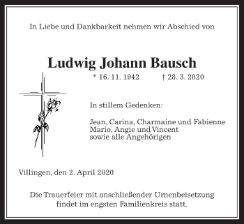 Traueranzeige von Ludwig Johann Bausch von Licher Wochenblatt