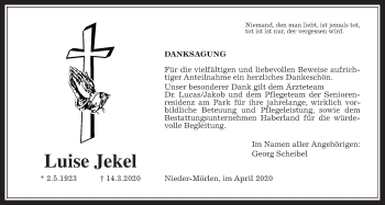 Traueranzeige von Luise Jekel von Wetterauer Zeitung