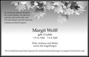 Traueranzeige von Margit Wolff von Bad Vilbel/Karben