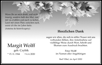 Traueranzeige von Margit Wolff von Bad Vilbel/Karben