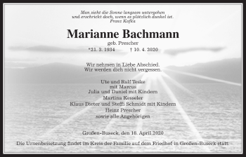 Traueranzeige von Marianne Bachmann von Giessener Allgemeine, Alsfelder Allgemeine