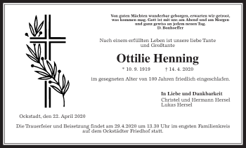 Traueranzeige von Ottilie Henning von Wetterauer Zeitung