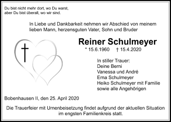 Traueranzeige von Reiner Schulmeyer von Alsfelder Allgemeine