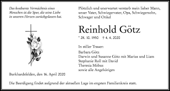 Traueranzeige von Reinhold Götz von Licher Wochenblatt