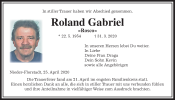 Traueranzeige von Roland Gabriel von Wetterauer Zeitung
