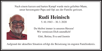 Traueranzeige von Rudi Heinisch von Wetterauer Zeitung