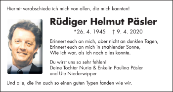 Traueranzeige von Rüdiger Helmut Päsler von Wetterauer Zeitung