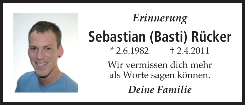  Traueranzeige für Sebastian Rücker vom 09.04.2020 aus Licher Wochenblatt