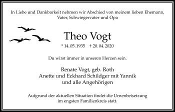 Traueranzeige von Theo Vogt von Bad Vilbel/Karben