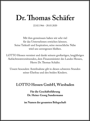 Traueranzeige von Thomas Schäfer von Wetterauer Zeitung, Giessener Allgemeine, Alsfelder Allgemeine