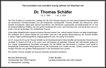 Traueranzeige von Thomas Schäfer von Alsfelder Allgemeine, Wetterauer Zeitung, Giessener Allgemeine