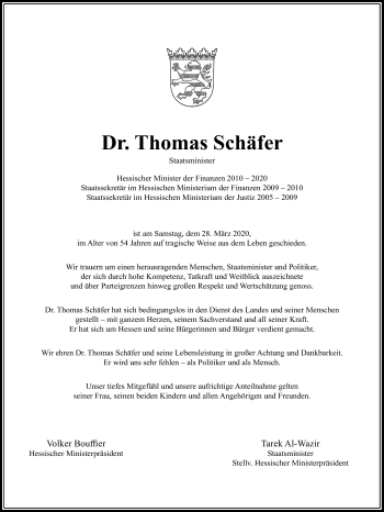 Traueranzeige von Thomas Schäfer von Alsfelder Allgemeine, Wetterauer Zeitung, Giessener Allgemeine