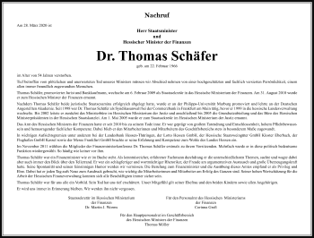 Traueranzeige von Thomas Schäfer von Alsfelder Allgemeine, Wetterauer Zeitung, Giessener Allgemeine