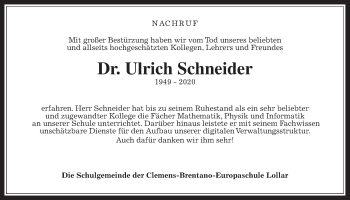 Traueranzeige von Ulrich Schneider von Giessener Allgemeine, Alsfelder Allgemeine