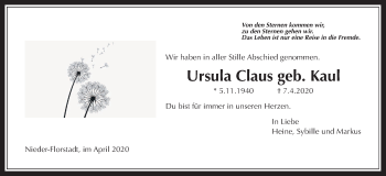 Traueranzeige von Ursula Claus von Wetterauer Zeitung