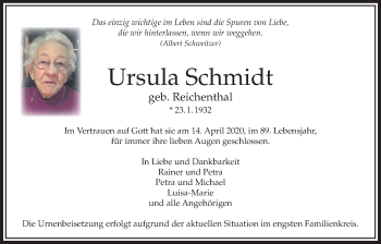 Traueranzeige von Ursula Schmidt von Bad Vilbel/Karben